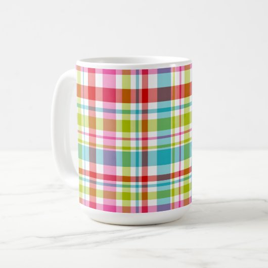 Bright Rainbow Plaid Checkered Pattern Custom Name Kaffeetasse (Vorderseite Links)