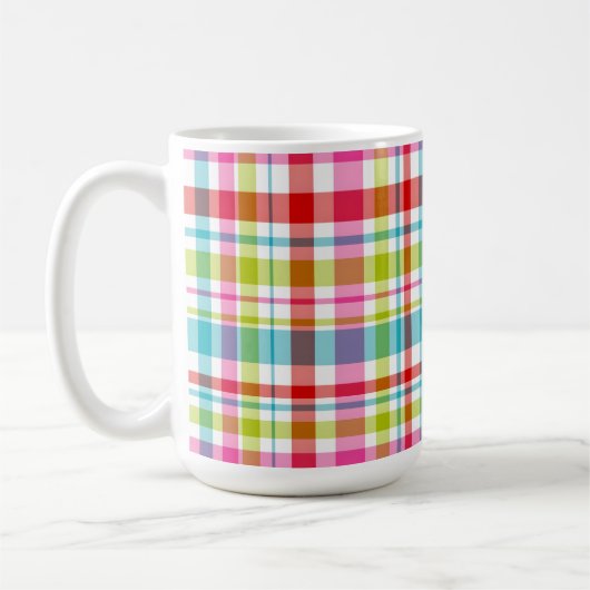 Bright Rainbow Plaid Checkered Pattern Custom Name Kaffeetasse (Links)