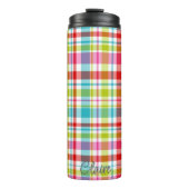 Bright Rainbow Plaid Checkered Pattern Custom Name Thermosbecher (Vorderseite)
