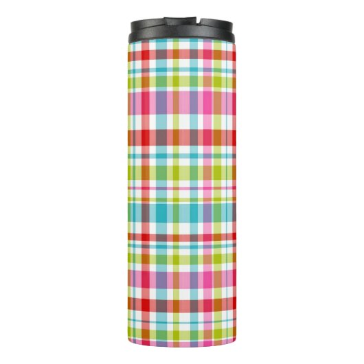 Bright Rainbow Plaid Checkered Pattern Custom Name Thermosbecher (Rückseite)