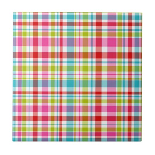 Bright Rainbow Plaid Checkered Pattern Fliese (Vorderseite)