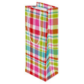 Bright Rainbow Plaid Checkered Pattern Geschenktüte Für Weinflaschen (Rückseite Schrägansicht)