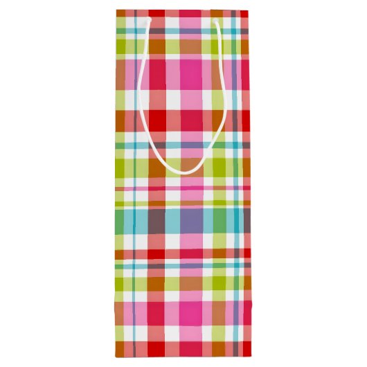 Bright Rainbow Plaid Checkered Pattern Geschenktüte Für Weinflaschen (Rückseite)