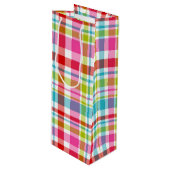 Bright Rainbow Plaid Checkered Pattern Geschenktüte Für Weinflaschen (Vorderseite Schrägansicht)