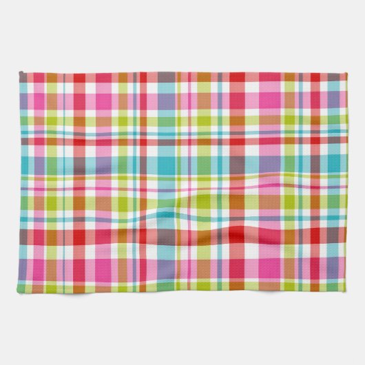 Bright Rainbow Plaid Checkered Pattern Geschirrtuch (Horizontal)