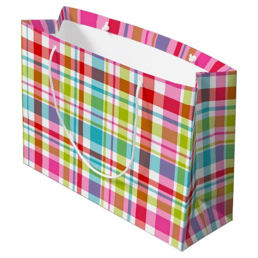 Bright Rainbow Plaid Checkered Pattern Große Geschenktüte (Rückseite Schrägansicht)