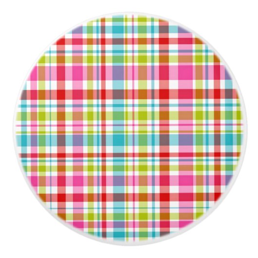 Bright Rainbow Plaid Checkered Pattern Keramikknauf (Vorderseite)