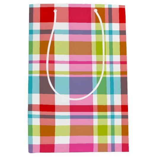 Bright Rainbow Plaid Checkered Pattern Mittlere Geschenktüte (Vorderseite)