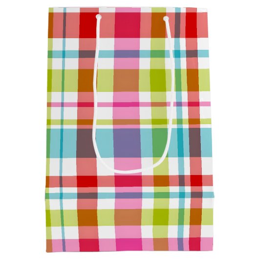 Bright Rainbow Plaid Checkered Pattern Mittlere Geschenktüte (Rückseite)