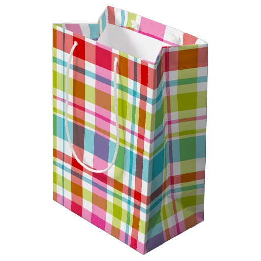Bright Rainbow Plaid Checkered Pattern Mittlere Geschenktüte (Rückseite Schrägansicht)
