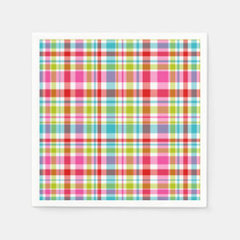 Bright Rainbow Plaid Checkered Pattern Paper Serviette
