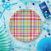 Bright Rainbow Plaid Checkered Pattern  Pappteller (Party)