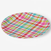 Bright Rainbow Plaid Checkered Pattern  Pappteller (Schrägansicht)