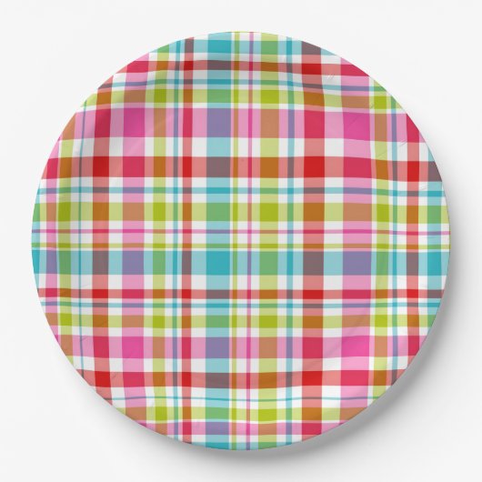 Bright Rainbow Plaid Checkered Pattern  Pappteller (Vorderseite)