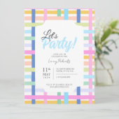 Bright Rainbow Plaid Invite - Colourful Pastel Einladung (Stehend Vorderseite)
