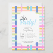 Bright Rainbow Plaid Invite - Colourful Pastel Einladung (Vorderseite)