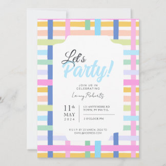 Bright Rainbow Plaid Invite - Colourful Pastel Einladung