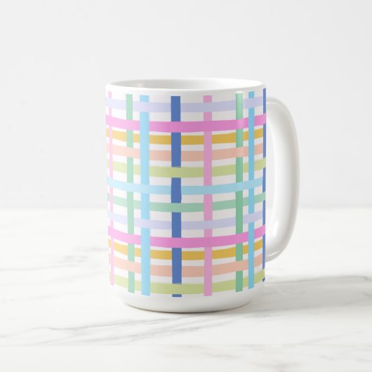 Bright Rainbow Plaid Mug - Colourful Pastel Kaffeetasse (VorderseiteRechts)