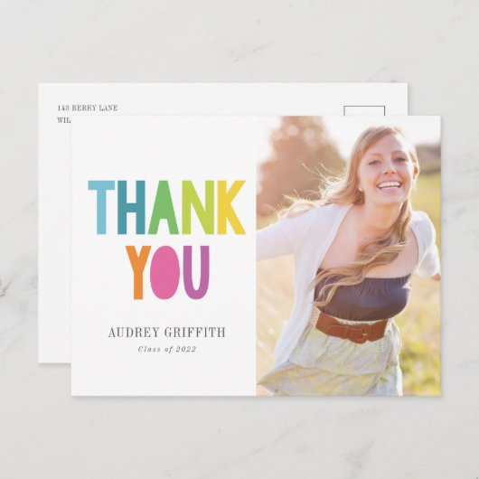 Bright Rainbow Type Grad 2022 Photo Postkarte (Vorne/Hinten)