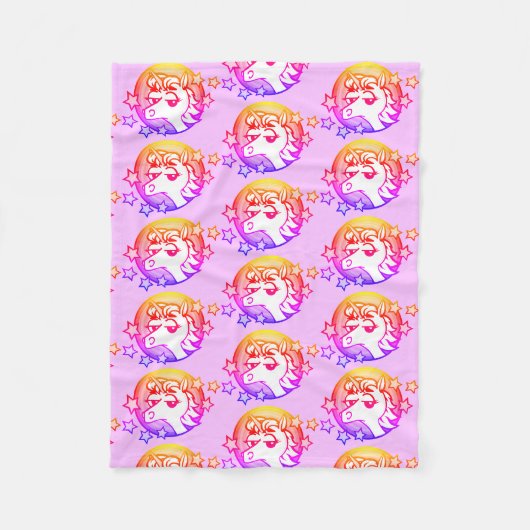 BRIGHT RAINBOW UNICORN COLORFUL PATTERBLANKET FLEECEDECKE (Vorderseite)