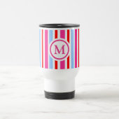 Bright Red and Blue Candy Stripes Monogram Reisebecher (Mittel)