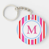 Bright Red and Blue Candy Stripes Monogram Schlüsselanhänger (Vorderseite)
