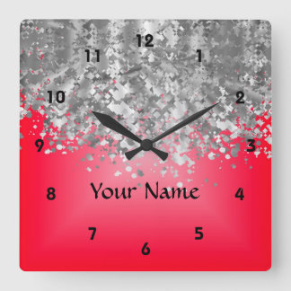 Bright Red and Falsch Glitter Quadratische Wanduhr