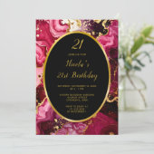 Bright Red and Gold Marble Agate Birthday Party Einladung (Stehend Vorderseite)