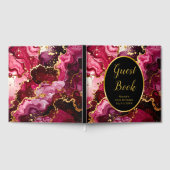 Bright Red and Gold Marble Agate Birthday Party Gästebuch (Voll)