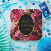 Bright Red and Gold Marble Agate Birthday Party Pappteller (Party)