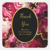Bright Red and Gold Marble Agate Birthday Party Quadratischer Aufkleber (Vorderseite)