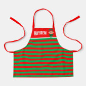 Bright Red and Green Elf Striped Personalised Schürze (Vorderseite)