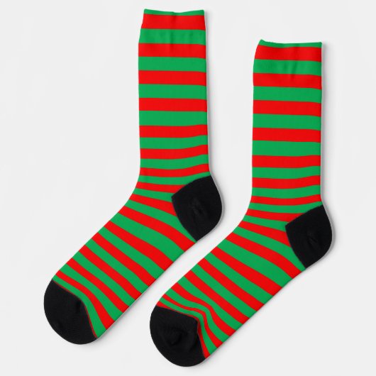 Bright Red and Green Striped Elf Socken (Linkes Detail)