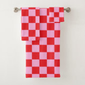 Bright Red and Light Pink Checkered Badhandtuch Set (Insitu)