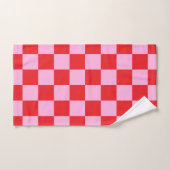 Bright Red and Light Pink Checkered Badhandtuch Set (Handtuch)