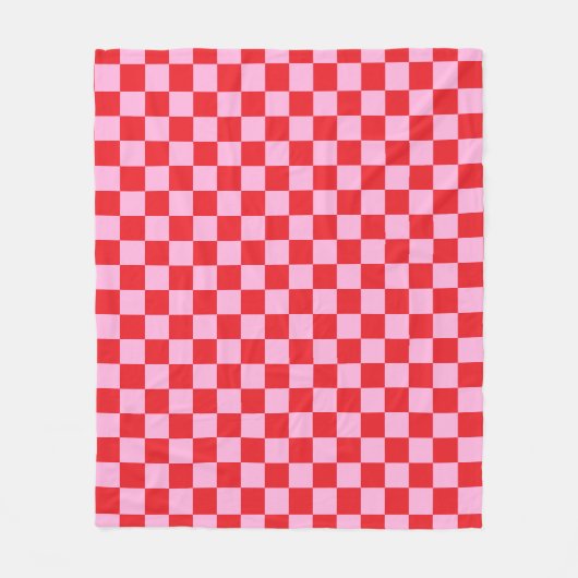 Bright Red and Light Pink Checkered Fleecedecke (Vorderseite)