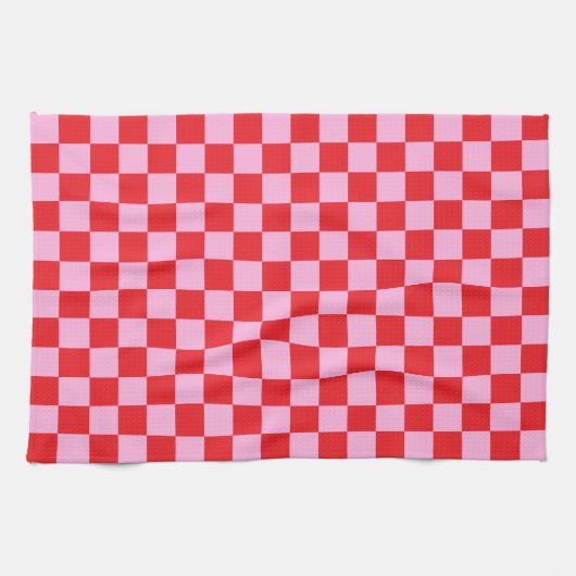 Bright Red and Light Pink Checkered Geschirrtuch (Horizontal)