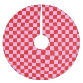 Bright Red and Light Pink Checkered Polyester Weihnachtsbaumdecke (Vorderseite)