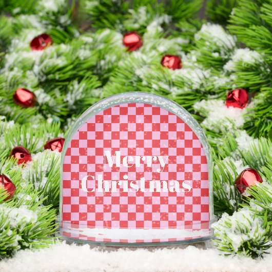 Bright Red and Light Pink Checkered Schneekugeln (Weihnachten)