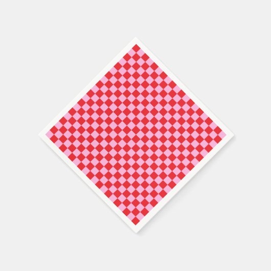Bright Red and Light Pink Checkered Serviette (Ecke)