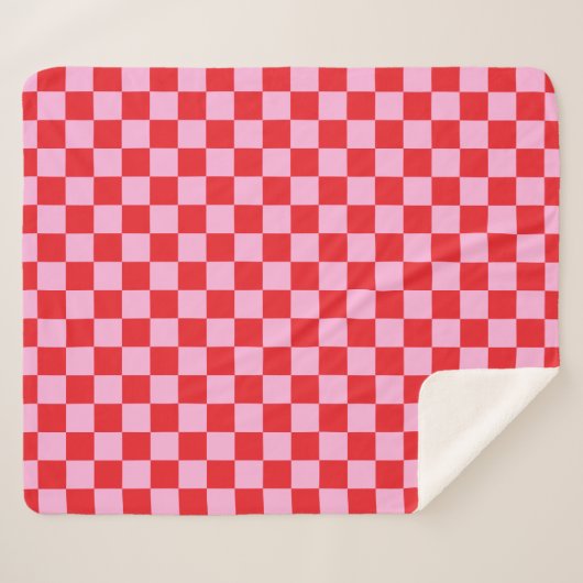 Bright Red and Light Pink Checkered Sherpadecke (Vorderseite (Horizontal))