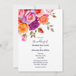 Bright Red and pink purple roses floral wedding Einladung