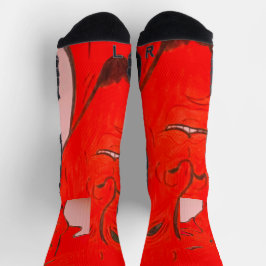 Bright Red Animated Character Art Socken