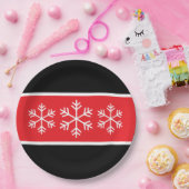 Bright Red Black White Stripes Alpine Snowflakes Pappteller (Party)
