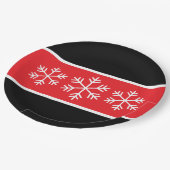 Bright Red Black White Stripes Alpine Snowflakes Pappteller (Schrägansicht)