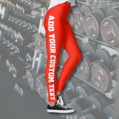 Bright Red Bold Personalized Custom Text Vertical Leggings