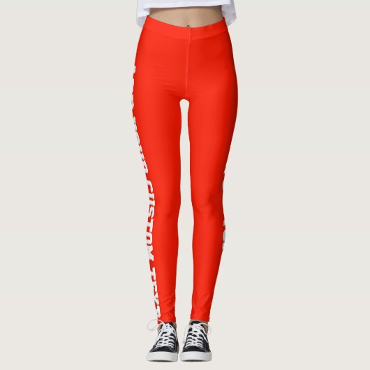 Bright Red Bold Personalized Custom Text Vertical Leggings (Vorderseite)
