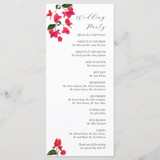 Bright Red Bougainville Wedding Flat Program Programm (Rückseite)