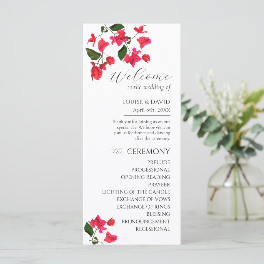 Bright Red Bougainville Wedding Flat Program Programm (Stehend Vorderseite)