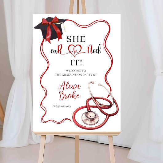 Bright Red Coquette Nurse Graduation Welcome Sign Poster